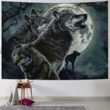 Tapisserie murale Loup Éclipse – Polyester, 101,6 x 76,2 cm