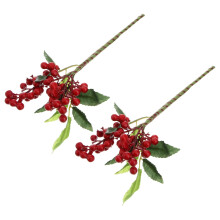 Tiges de baies artificielles rouges et vertes, en tissu de soie, lot de 2