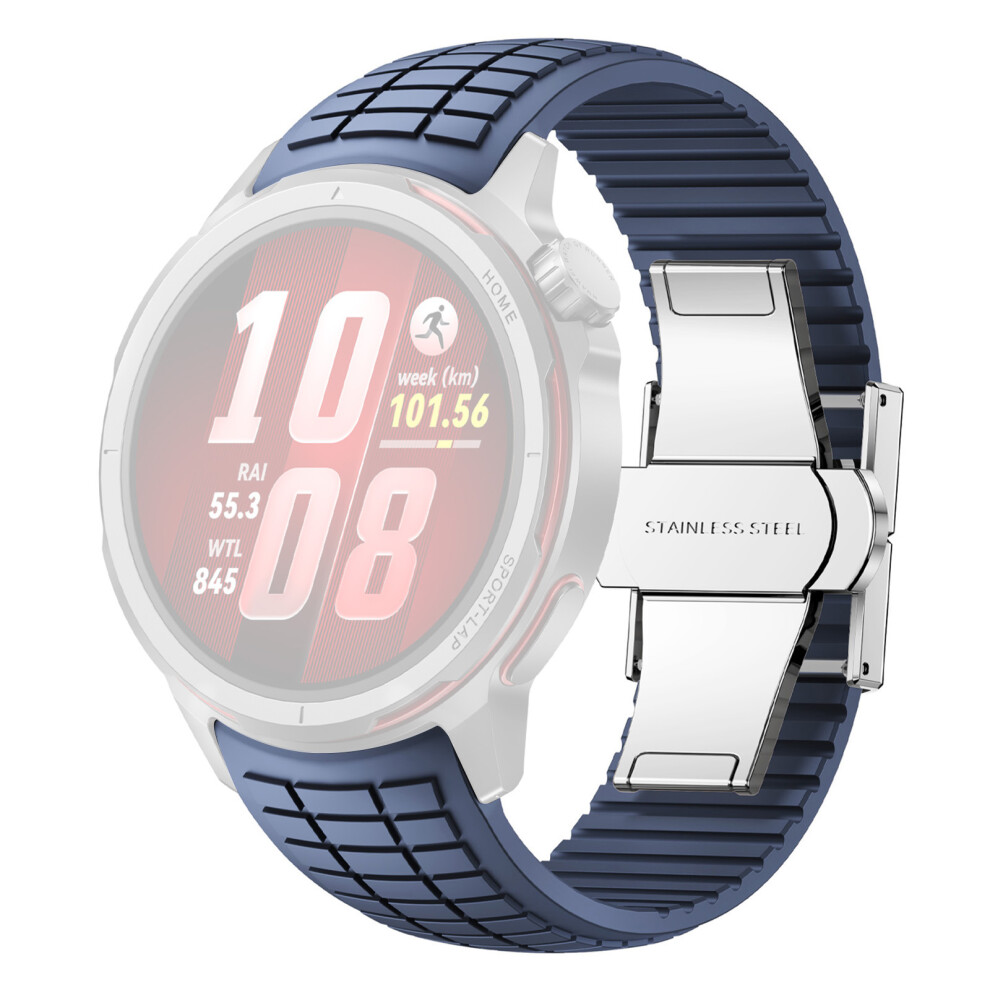 (Blue) For Huawei Watch Gt Runner 2 Textured Silicone Band With Folding Buckle Replacement Wristband Blue 6914299516699