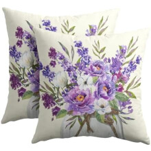 Housses de coussin en lin à motif eucalyptus, 45 x 45 cm, lot de 2