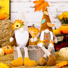Décoration automnale Gnome – Peluche jaune à poser sur une étagère (1 ou 2 pièces)