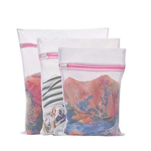 Ensemble de 3 sacs à linge en filet – Polyester, fermeture éclair,