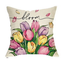 Housse de coussin vélo tulipe 45 x 45 cm en coton et lin