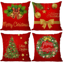 Housses de coussin de Noël en coton et lin, 50 x 50 cm, lot de 4