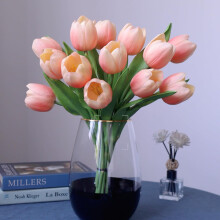 Tulipes artificielles rose vif, 10 pièces, grandes, aspect réaliste au toucher