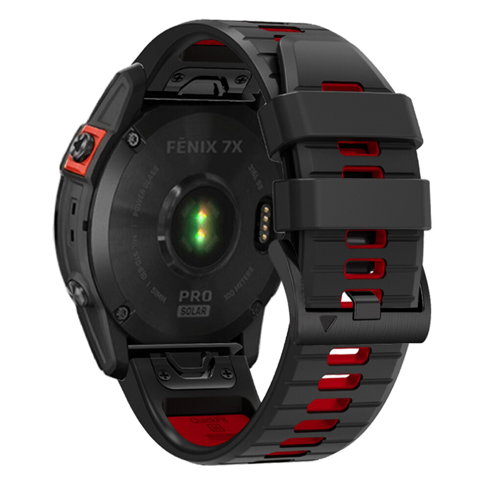 (Black / Red) Silicone Strap For Garmin Fenix 7X / 7X Pro / 6X / 6X Pro 26Mm Dual Color Replacement Wristband Black,Red 6914292509094