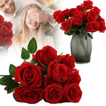 Bouquet de roses artificielles couleur terre cuite, 9 pièces