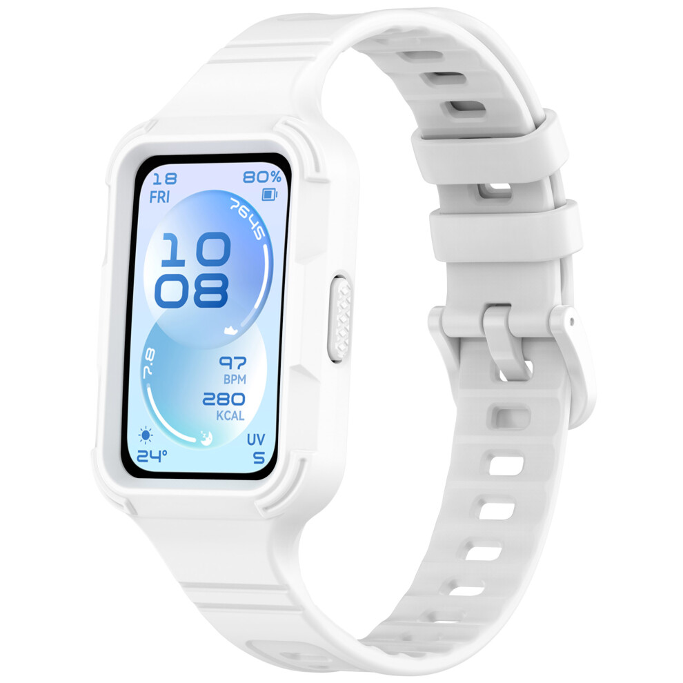 (White) For Huawei Band 11 / Band 11 Nfc Silicone Strap With Integrated Protective Case Adjustable Wristband White 6914294849570