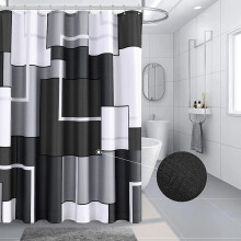 Svart og hvitt geometrisk dusjforheng 180 x 180 cm