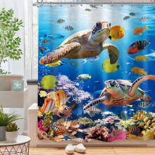 Dusjforheng med havskilpadde, 180 x 180 cm, vanntett polyester