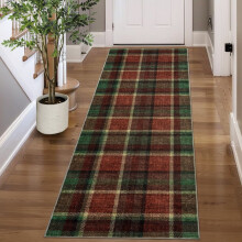 Tapis de couloir tartan 60 x 180 cm, moderne, lavable et antidérapant
