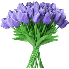 Tulipes artificielles roses avec tiges – 10 pièces, effet réaliste au toucher