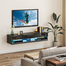 Floating TV Unit Stand, Wall Mount TV Cabinet with Storage LED Lights