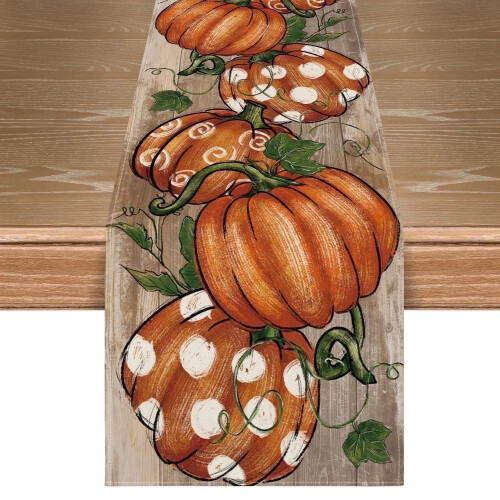 Polka Dot Pumpkin Table Runner Fall 13x90 Inch