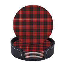6 Leather Drink Coasters with Tartan Design