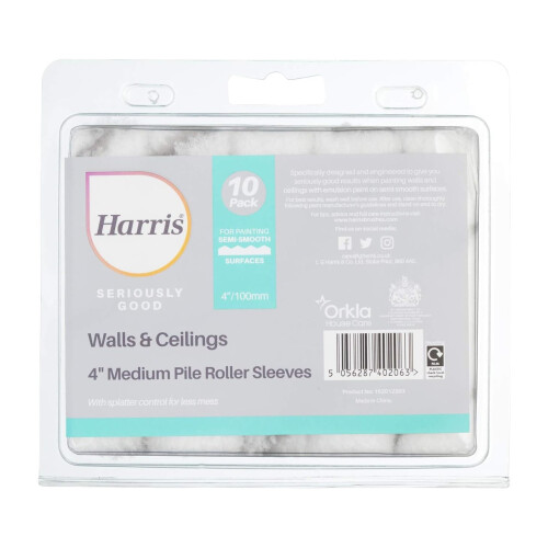 Harris Harris 4in Medium Pile Roller Sleeves 10 Pack Set