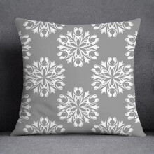 Cotton Linen Pillow Case Gray with White Flower Pattern