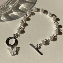 Butterfly Pearl Bracelet Silver Acrylic Women 1 Piece