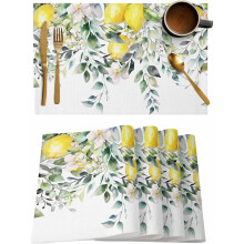 Set van 6 placemats met citroenmotief, gemaakt van wasbaar katoen-linnen.