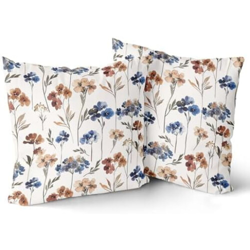 Fodere per cuscini floreali ad acquerello blu e marrone 18x18" (2