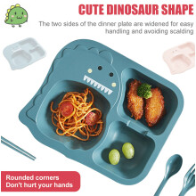 Kids Dinosaur Divided Plates Set with Utensils 4-Pc