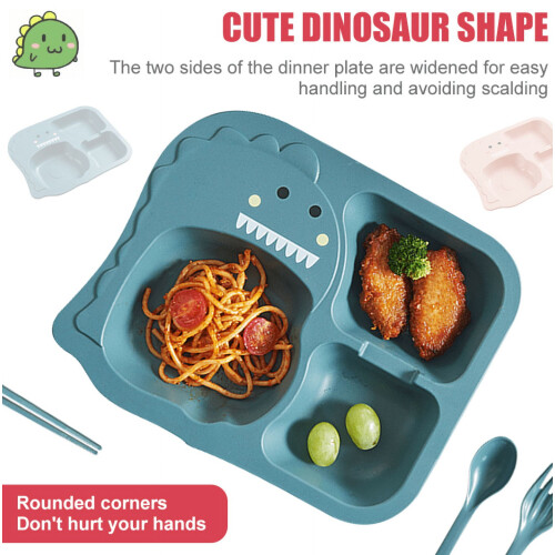 Kids Dinosaur Divided Plates Set with Utensils 4-Pc