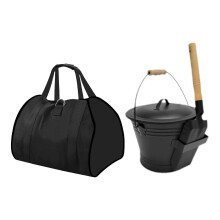 Fireplace Tools Pail Firewood Storage Ash Bucket with Shovel and Log Carrier