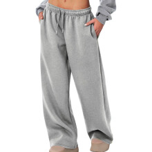 Women's wide-leg loose-fitting sports pants,-Light Gray S