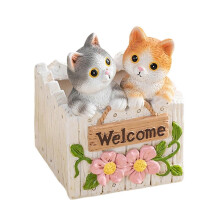 Resin Cat Planter Pot Cute Decorative Resin Ornament for Outdoor Fence Yard
