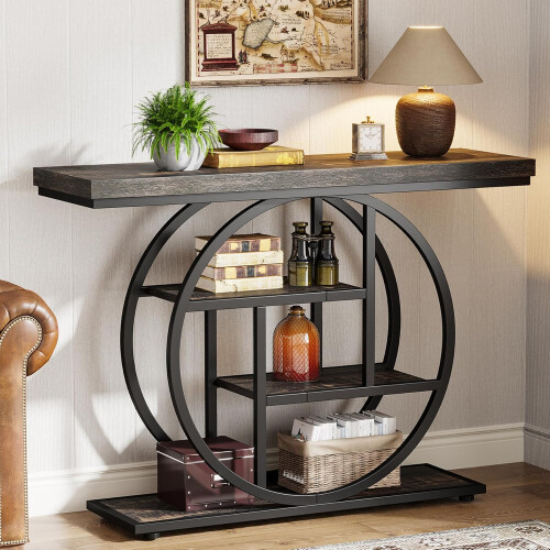 Tribesigns Tribesigns 41.3 Console Table  Industrial 4-Tier Sofa Table Entryway Table with Circle Base,Black