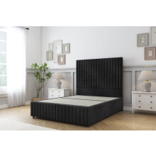 (2'6 Small Single, Black) Sloomy Madison Naples Divan Bed Base 2 Drawers Right Side With 26" Strutted Headboard & 12" Matching Footboard