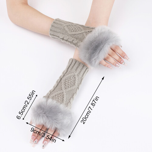 Rhombic Pattern Fingerless Arm Covers Acrylic Fibre-White 2