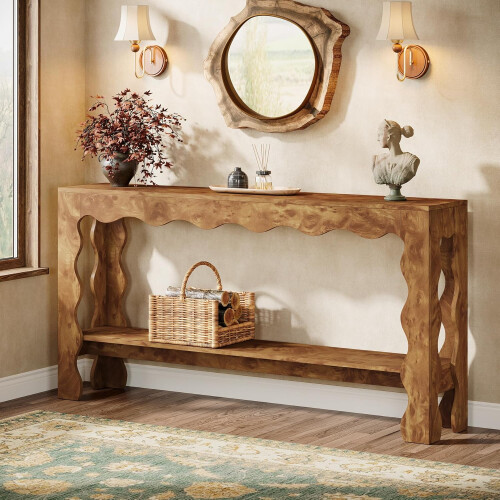Tribesigns Tribesigns 63 Inch Entryway Table  Modern Rustic Entry Table with Scalloped Edge & Storage Shelf,Light Brown