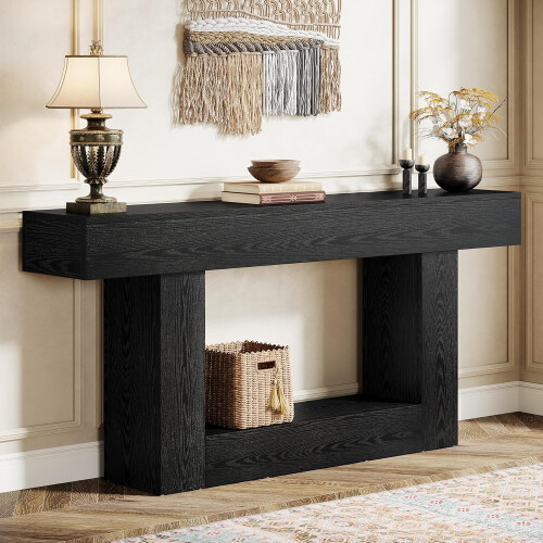 Tribesigns Tribesigns 63 Console Table  Farmhouse 2-Tier Entryway Table with U-Shaped Base,Black