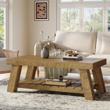 Tribesigns 120cm Rechteckiger Couchtisch, Landhausstil, Holz-Beistelltisch für Wohnzimmer