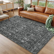 Washable Oriental Area Rug Black 5x7 ft