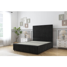 (2'6 Small Single, Black) Sloomy Madison Plush Divan Bed Base 2 Drawers Left Side With 54" Floor Standing Headboard & 12" Matching Footboard