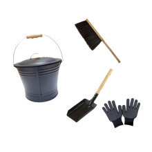Ash Bucket with Lid Iron Shovel Broom and Gloves for Fireplaces Wood Stoves