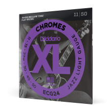 D'Addario Guitar Strings - XL Chromes Electric Guitar Strings - Flat Wound - Polished for Ultra-Smooth Feel and Warm, Mellow Tone - ECG24 - Jazz Ligh