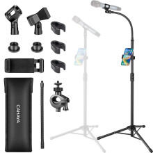 CAHAYA Upgraded Gooseneck Microphone Stand Universal Metal Mic Stand with Smartphone Holder and Carrying Bag, for Performance Singing Speech Wedding
