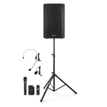 VONYX VSA700BP 15" Portable PA System with Battery Powered Speaker, Wireless Handheld & Headset Mics, Bluetooth, USB, SD & Adjustable Stand for DJs,