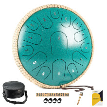 MeloBeat Steel Tongue Drum - 13 Inch 15 Notes Tongue Drum - Hand Pan Drums with Music Book, Handpan Drums Mallets and Carry Bag, D Major (Malachite G