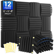 12 Pack Sound Proofing Panels, 3" X 12" X 12" Acoustic Wall Panels, Curved Soundproof Foam Panels, Sound Absorbing Wall Panels with Double Sided Tape