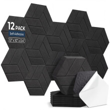 AUSLET 12 Pack Hexagon Acoustic Panels Self-Adhesive, High Density Sound Absorbing Panels for Walls, Soundproofing Foam Panels for Studio, Home Offic