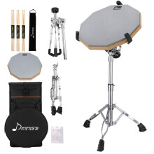 Donner Drum Practice Pad Kit, Double-Sided 12" Pad, Drumsticks, Adjustable Stand Fits 10''-14'' Drums