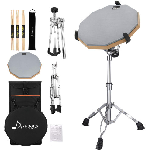 Donner Drum Practice Pad Kit, Double-Sided 12" Pad, Drumsticks, Adjust