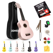 Donner Soprano Ukulele for Beginner Ukelele with Free Online Lesson Bag Strap String Tuner Picks, DMU-01 21 Inch Matte ukalalee Bundle Kit Macaron Se