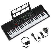 GLARRY 61 Key Portable Keyboard Piano Electronic for Beignners w/LCD Screen, Music Stand, Microphone, Headphones, 3 Teaching Modes, Built-In Speakers