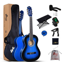 Winzz 3/4 Classical Guitar for Kids Teenager Students Beginners with Nylon-String (36 Inches, Blue Glossy)