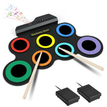 OFFCUP Electronic Drum Kit, 7 Drum Pad Electronic Drum Set, Portable Roll-Up Drum Pad Silicone Electronic Drum Set with Headphone Jack, Support Exter